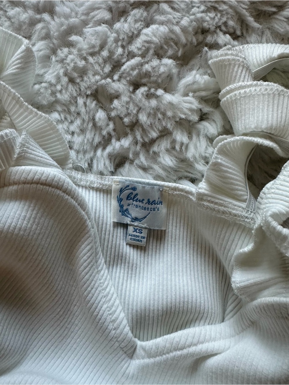 Francesca's Collections Cream Ruffle Strap One-Piece Bodysuit - Picture 4 of 4